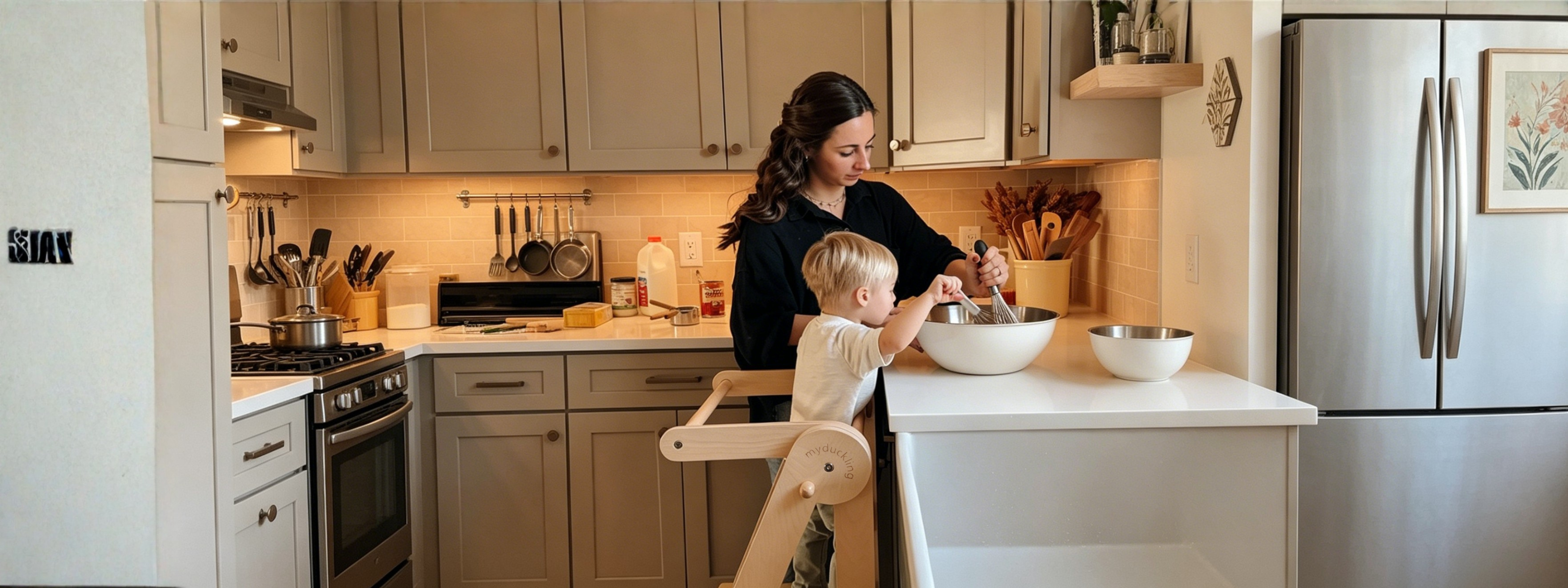 Montessori kitchen helpers and learning towers