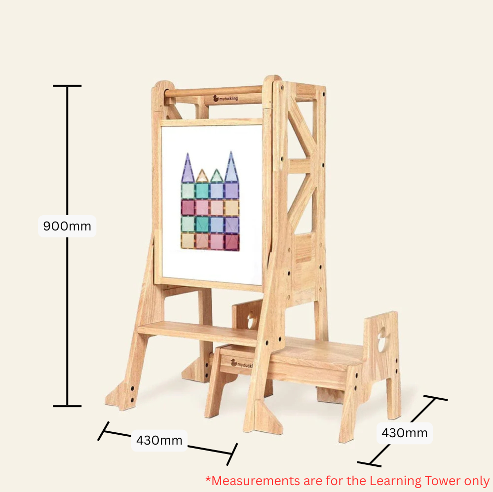 JALA Deluxe Solid Wood Adjustable Learning Tower - Flag with Duck Stool Handle