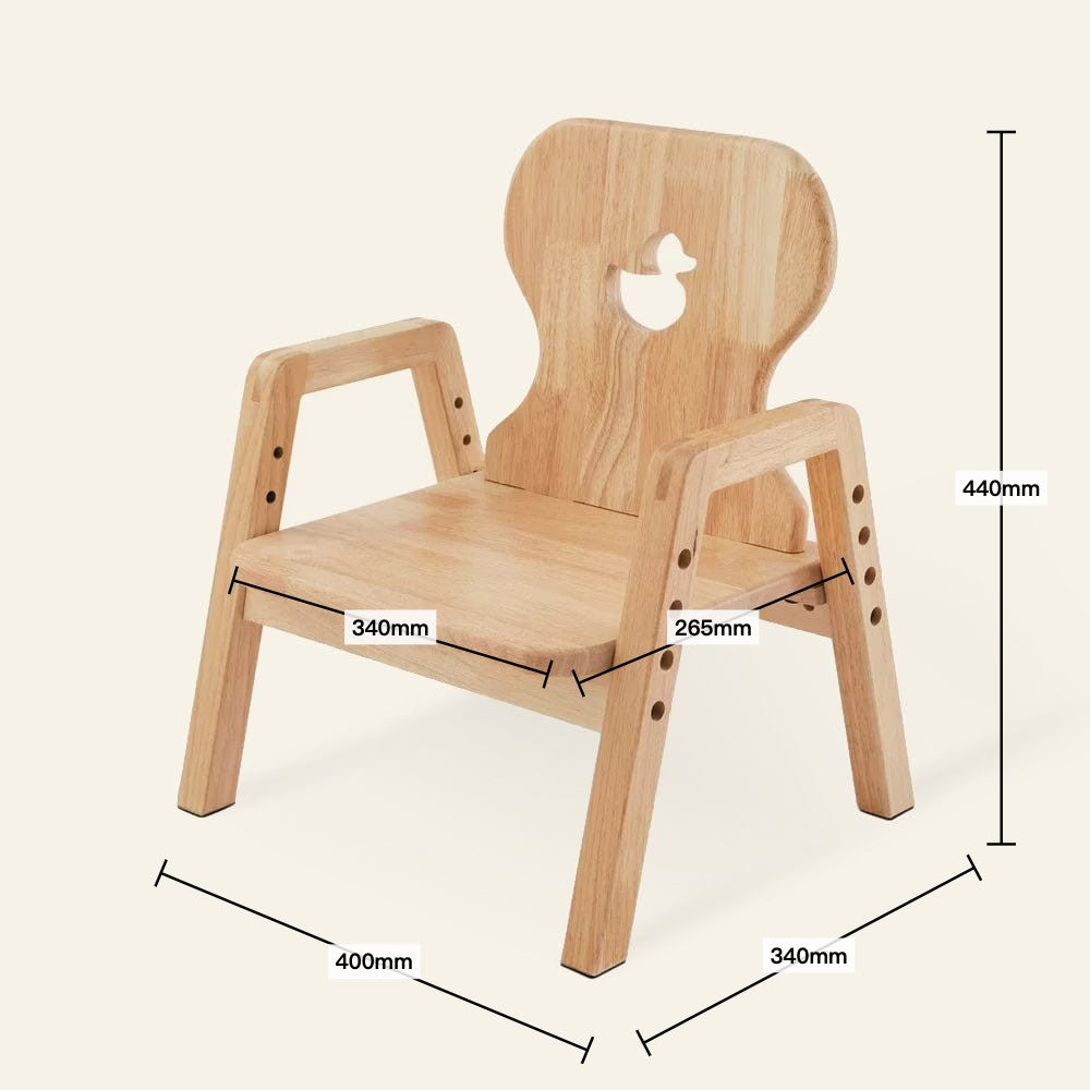 Large adjustable kids study chair product overview with dimensions - myduckling