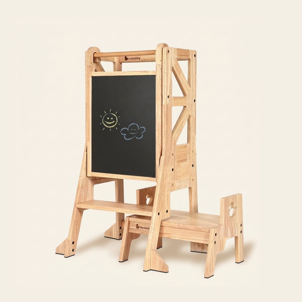 JALA Deluxe Solid Wood Adjustable Learning Tower - Flag with Duck Stool Handle