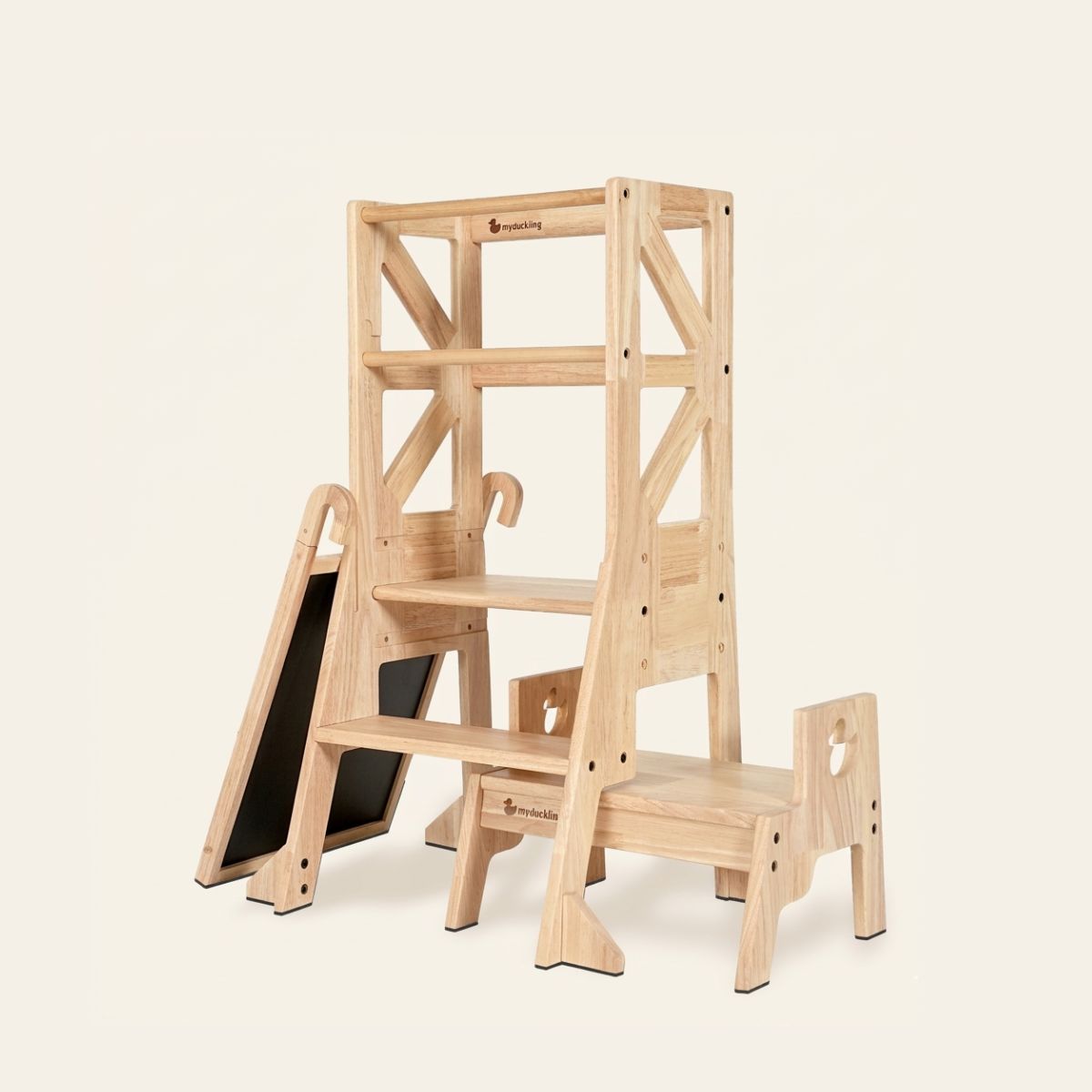 JALA Deluxe Solid Wood Adjustable Learning Tower - Flag with Duck Stool Handle