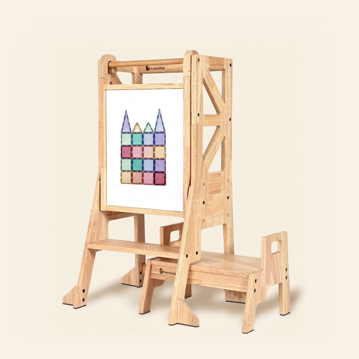 JALA Deluxe Solid Wood Adjustable Learning Tower - Flag with Rectangle Handle