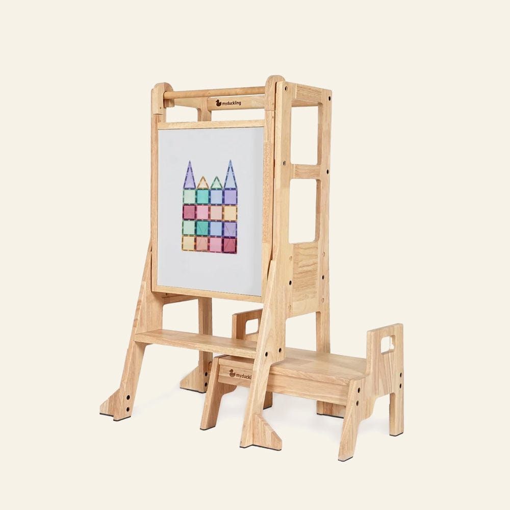 JALA Deluxe Solid Wood Adjustable Learning Tower - Rectangle Stool Handle (Early-January Pre-Order)