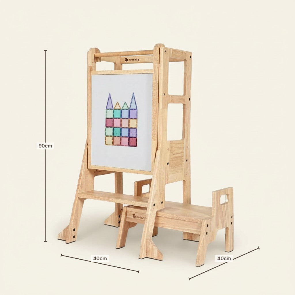 JALA Deluxe Solid Wood Adjustable Learning Tower - Rectangle Stool Handle