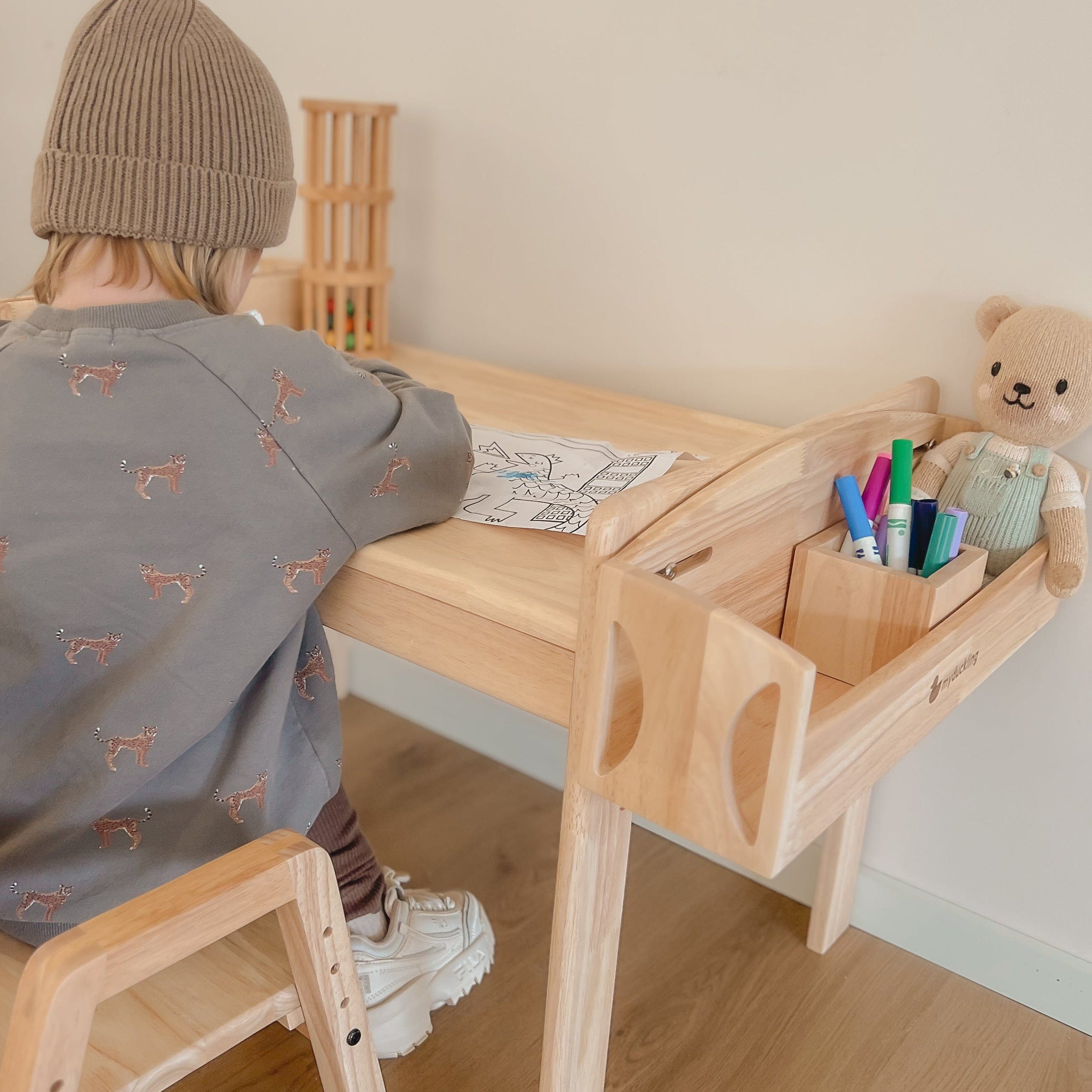 KAYA Solid Wood Kids Table Side Shelf - myduckling