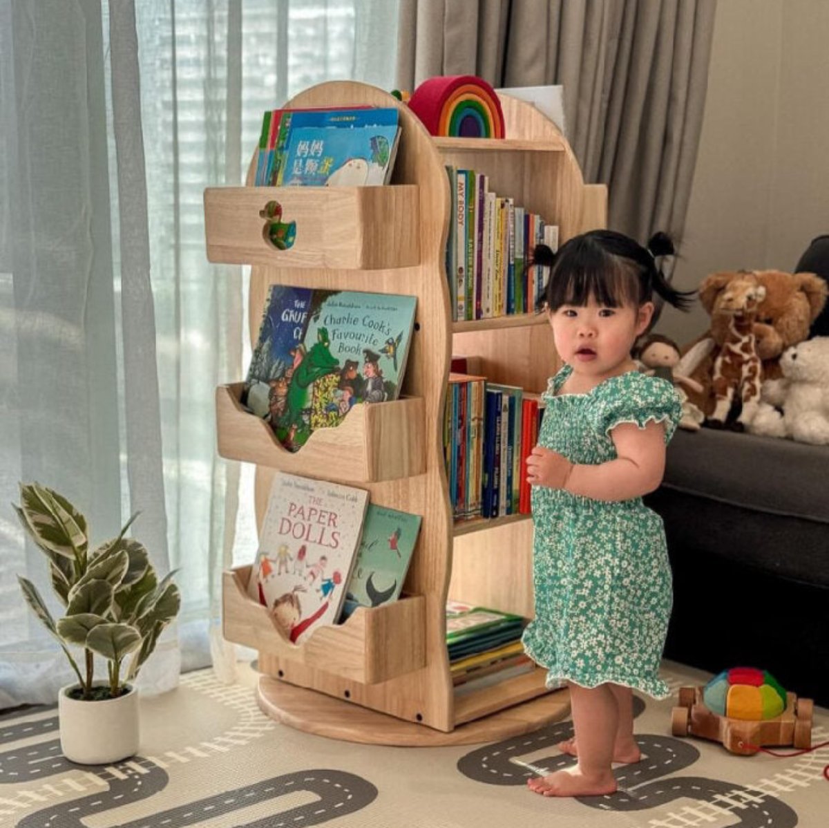 BINDI Revolving Solid Wood Bookcase