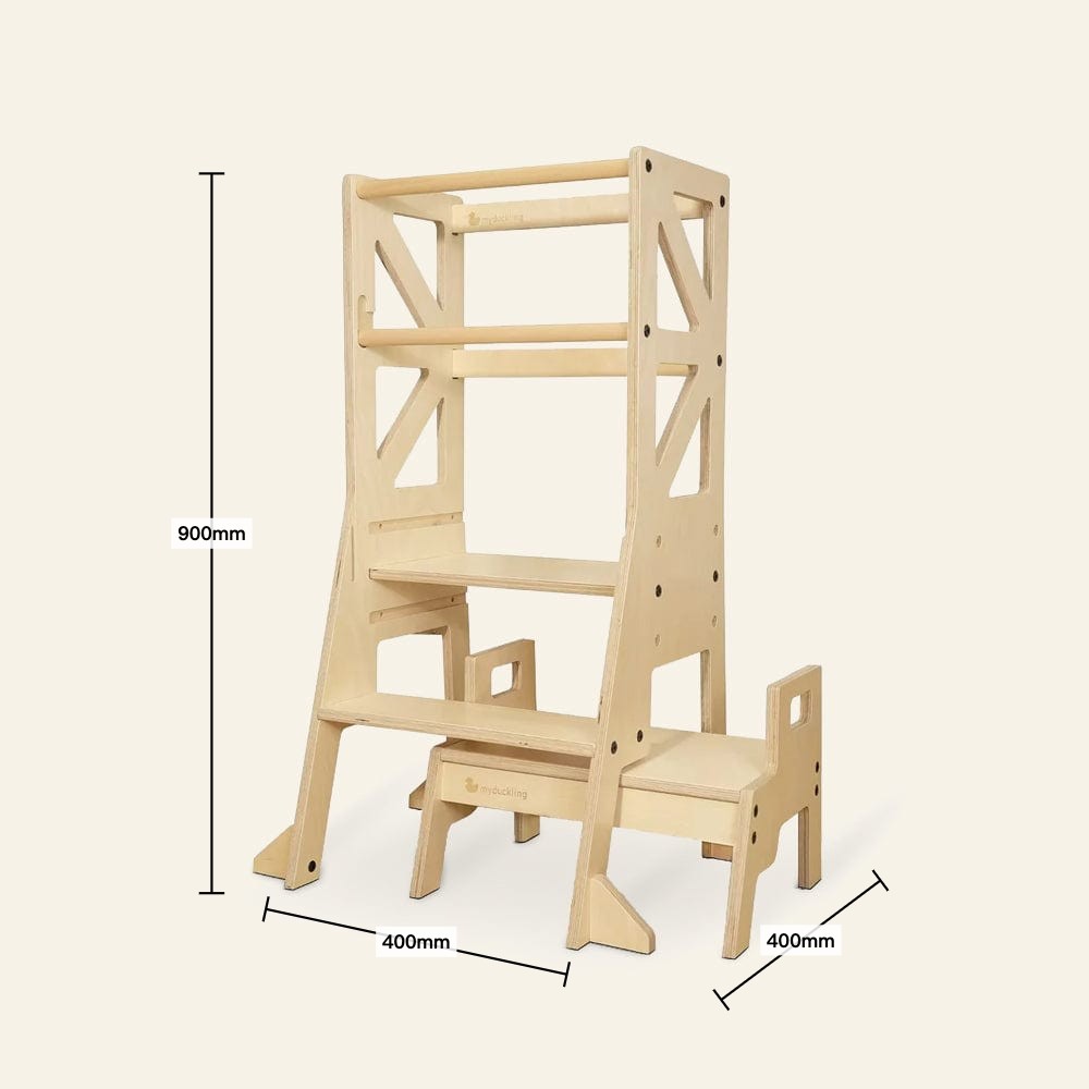 JALA plywood flag learning tower with rectangle stool full overview - myduckling
