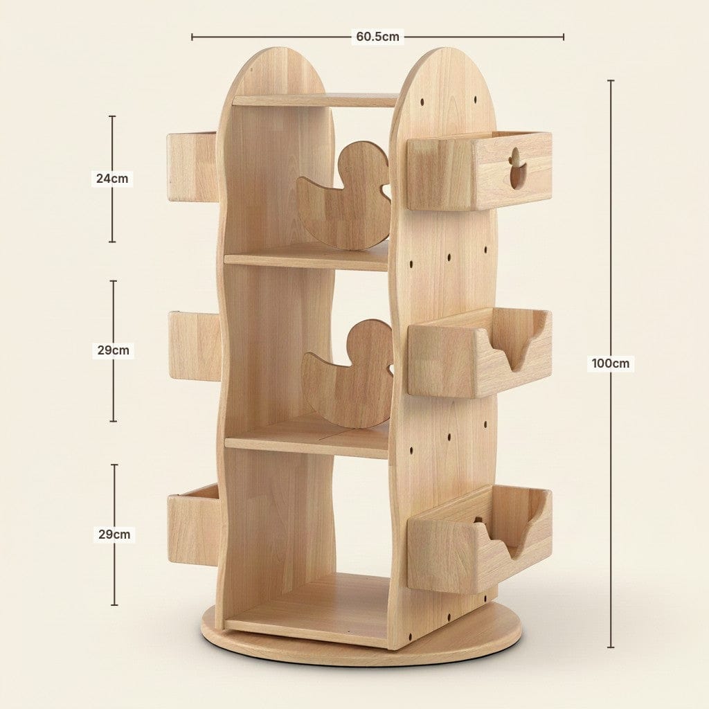 BINDI revolving solid wood kids bookshelf full product view - myduckling