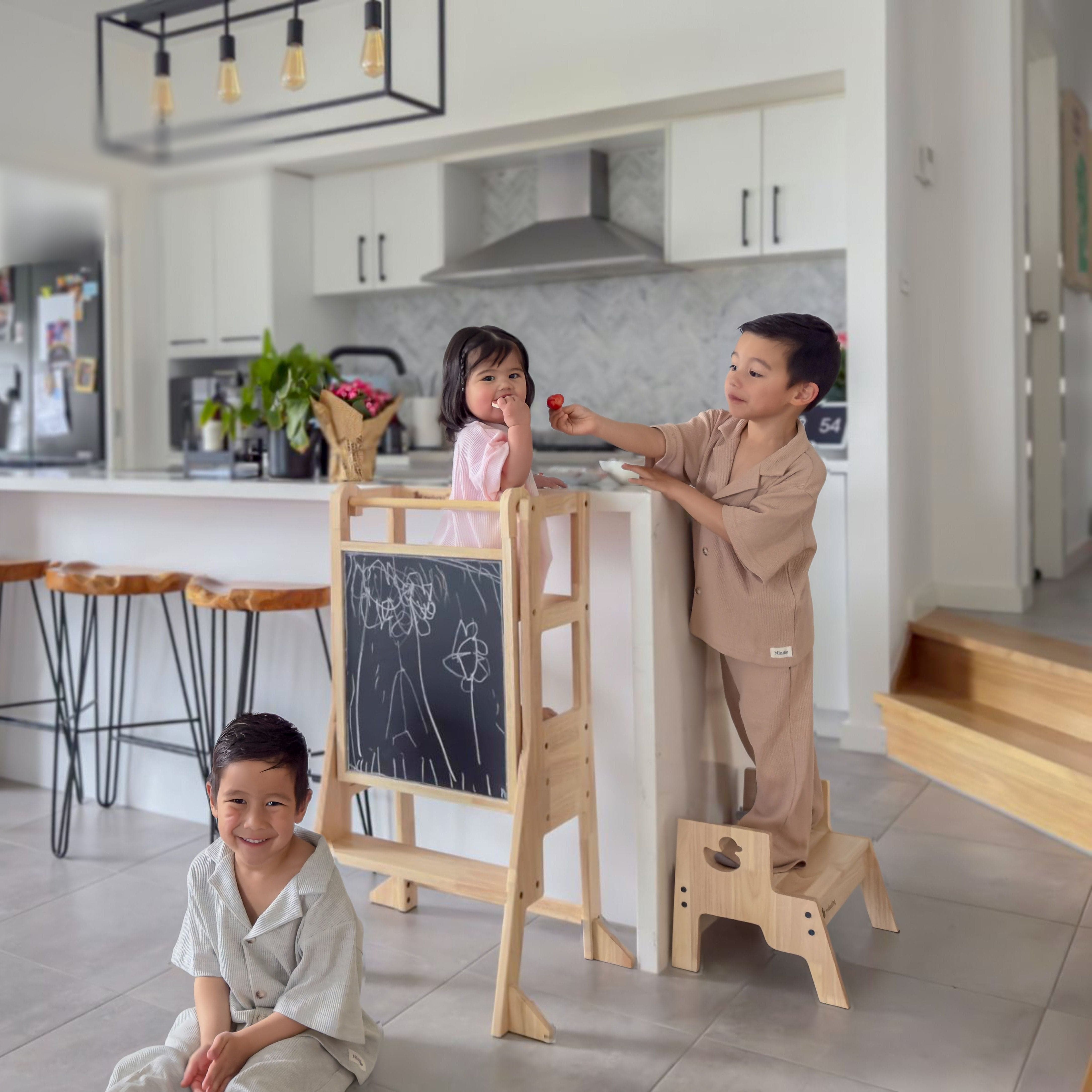 JALA Deluxe Solid Wood Adjustable Learning Tower - Duck Stool Handle