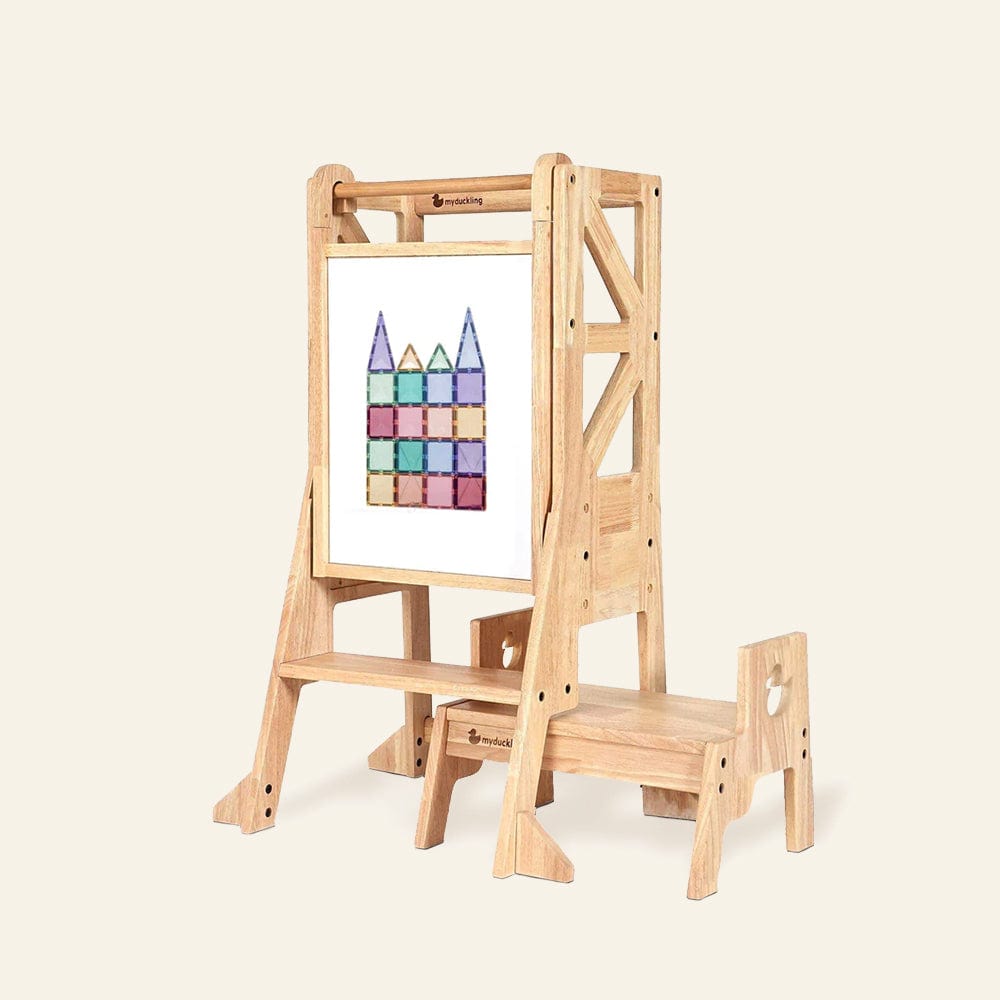 JALA Deluxe Solid Wood Adjustable Learning Tower - Flag with Duck Stool Handle