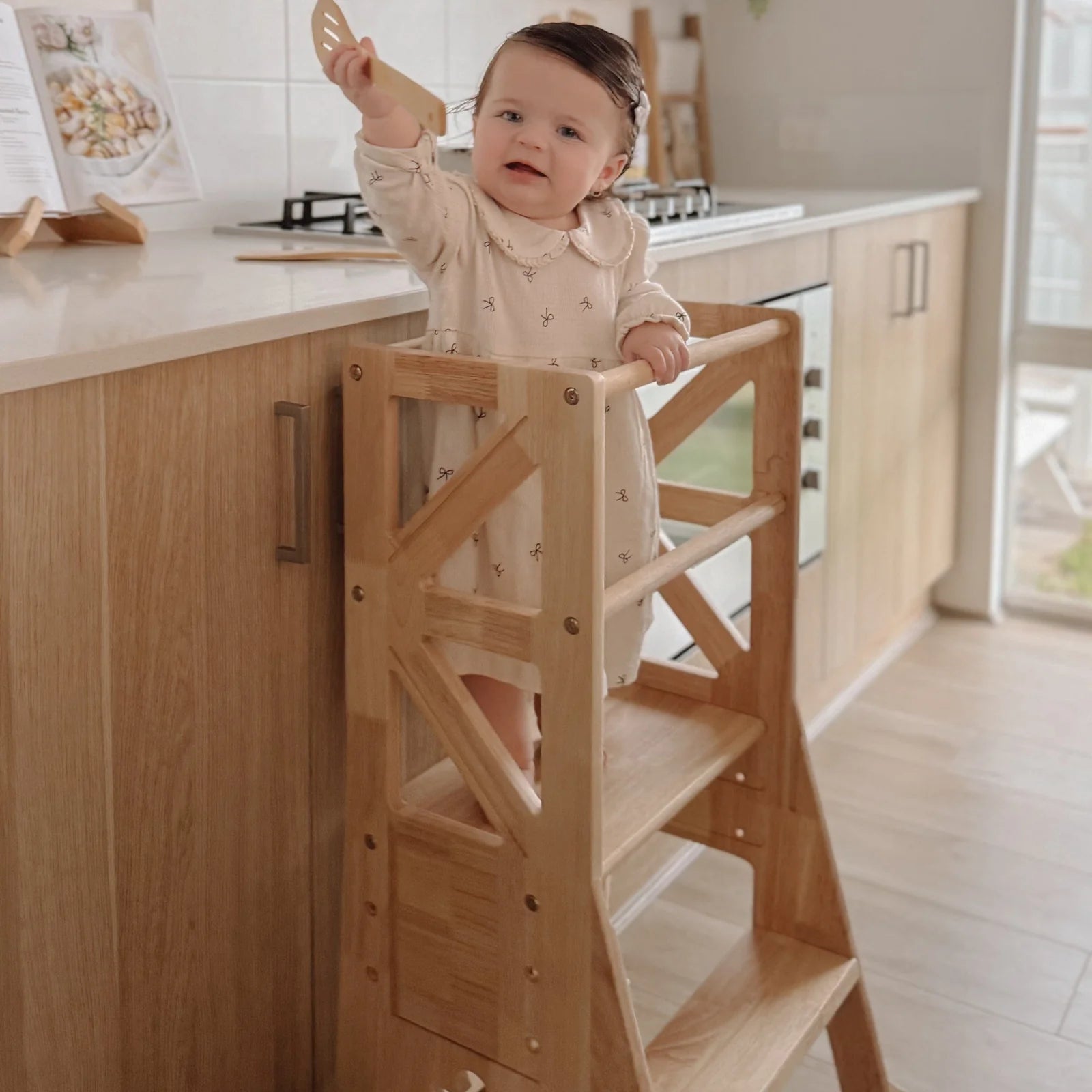 JALA Deluxe Solid Wood Adjustable Learning Tower - Flag with Duck Handle