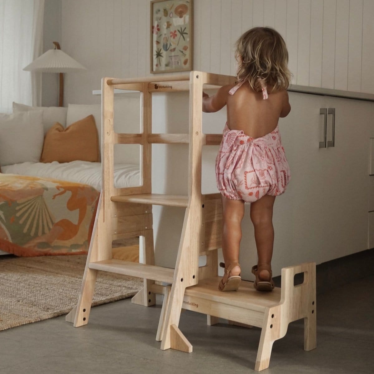 JALA Deluxe Solid Wood Adjustable Learning Tower - Rectangle Stool Handle