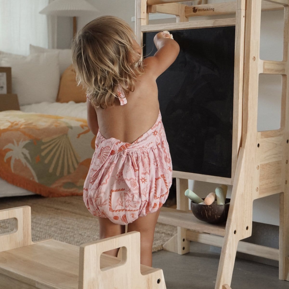 JALA Deluxe Solid Wood Adjustable Learning Tower - Rectangle Stool Handle